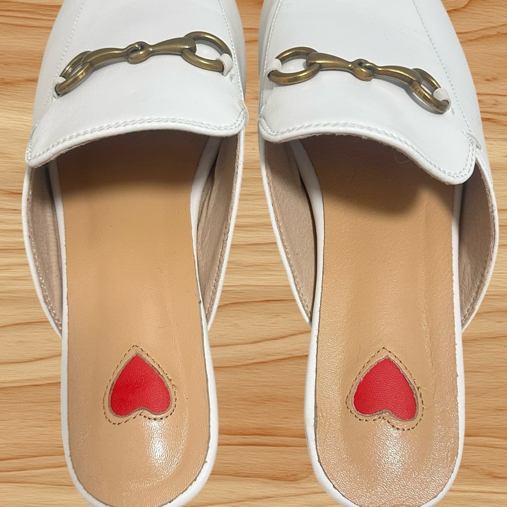 Women’s Vero Cuoio Genuine Leather White Low Heel Slip-on Mule Loafers - Size 8 - Picture 6 of 12